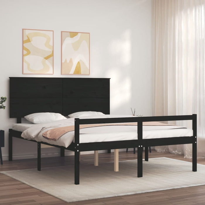 Cadru de pat senior cu tăblie, negru, king size, lemn masiv WALTI