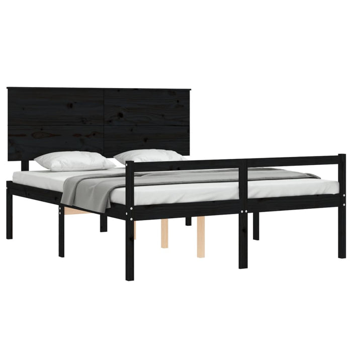 Cadru de pat senior cu tăblie, negru, king size, lemn masiv WALTI