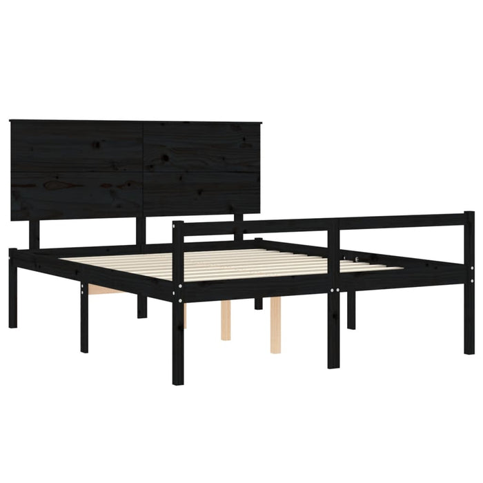 Cadru de pat senior cu tăblie, negru, king size, lemn masiv WALTI