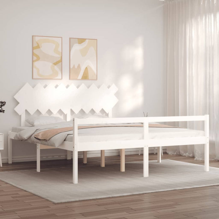 Cadru de pat senior cu tăblie, alb, Super King Size, lemn masiv - WALTI WALTI