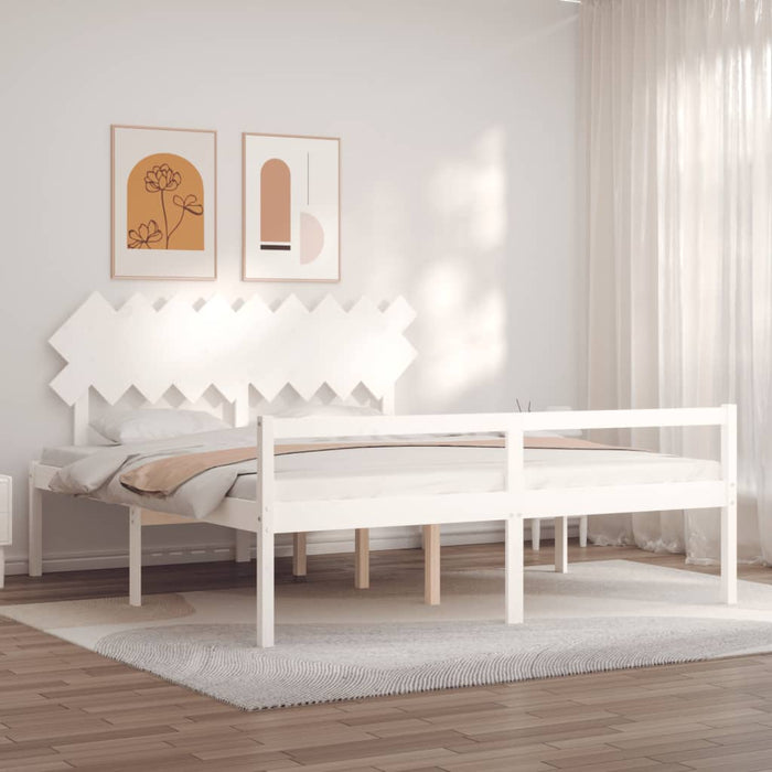Cadru de pat senior cu tăblie, alb, Super King Size, lemn masiv - WALTI WALTI