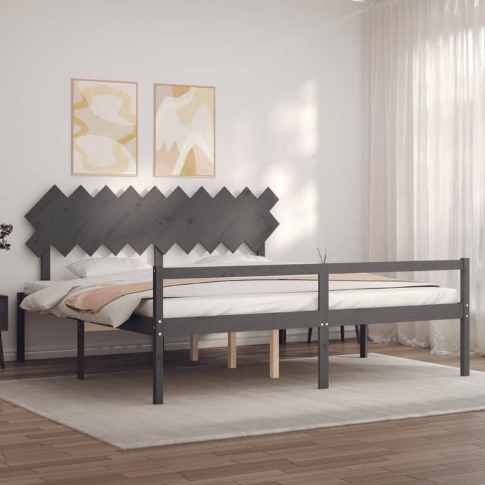 Cadru de pat senior cu tăblie, 200x200 cm, gri, lemn masiv WALTI
