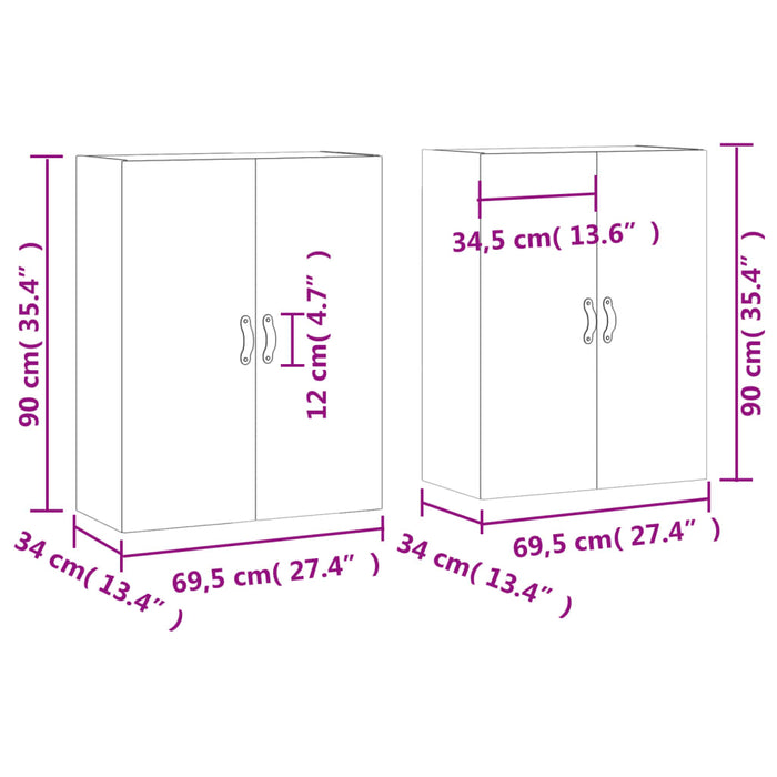 Dulap cu montaj pe perete, 2 buc, gri beton, 69,5x34x90 cm - WALTI WALTI