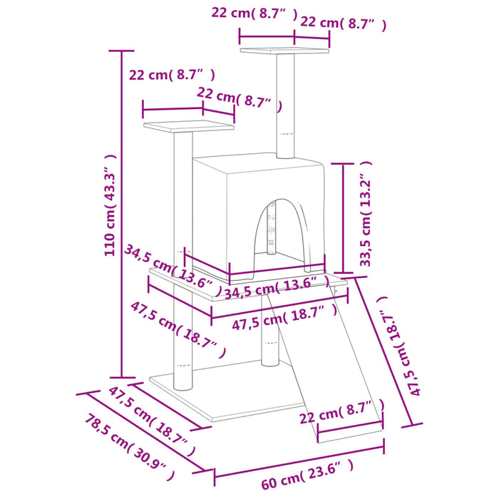 Ansamblu de pisici cu stâlpi din funie de sisal, crem, 110 cm - WALTI WALTI