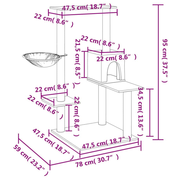 Ansamblu de pisici, stâlpi din funie sisal, gri închis, 95 cm - WALTI WALTI