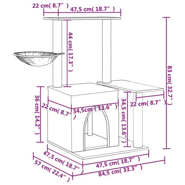 Ansamblu de pisici cu stâlpi din funie de sisal, crem, 83 cm - WALTI WALTI
