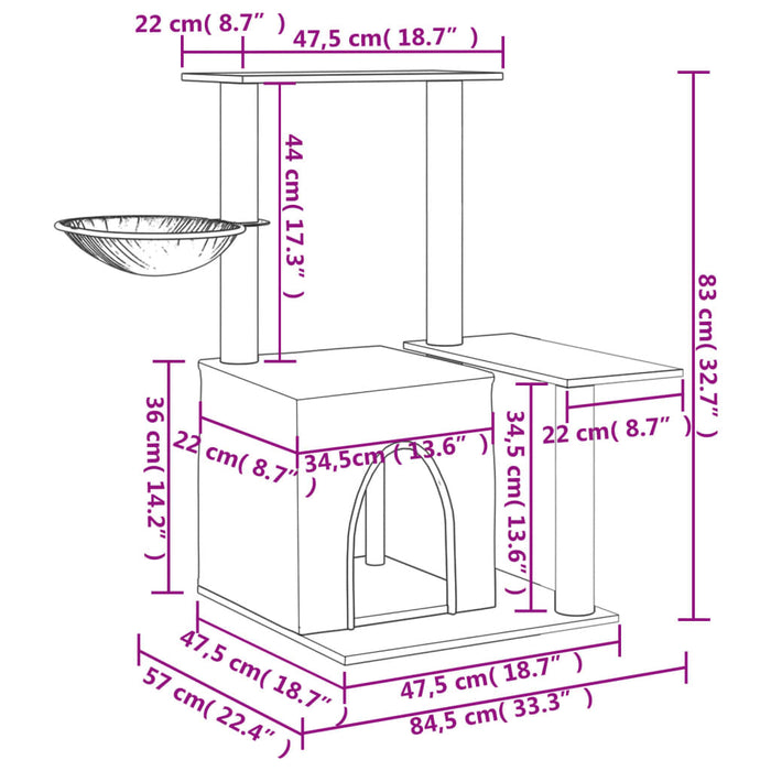 Ansamblu pisici cu stâlpi din funie sisal, gri închis, 83 cm - WALTI WALTI