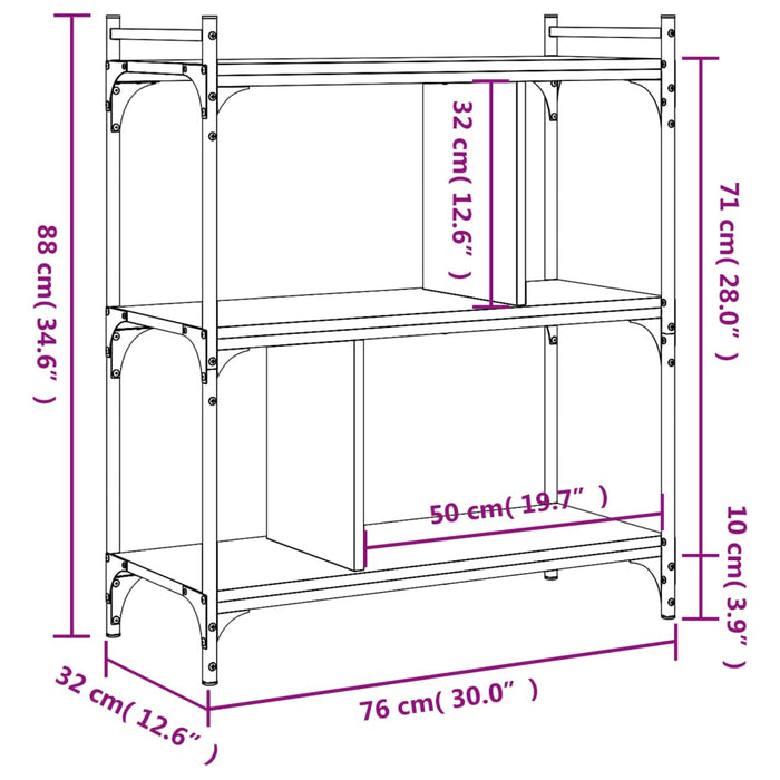 Bibliotecă cu 3 niveluri, stejar sonoma, 76x32x88 cm, lemn WALTI