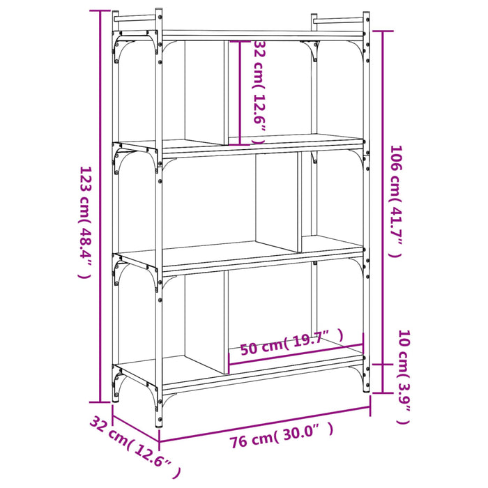 Bibliotecă cu 4 niveluri, stejar fumuriu, 76x32x123 cm, lemn - WALTI WALTI
