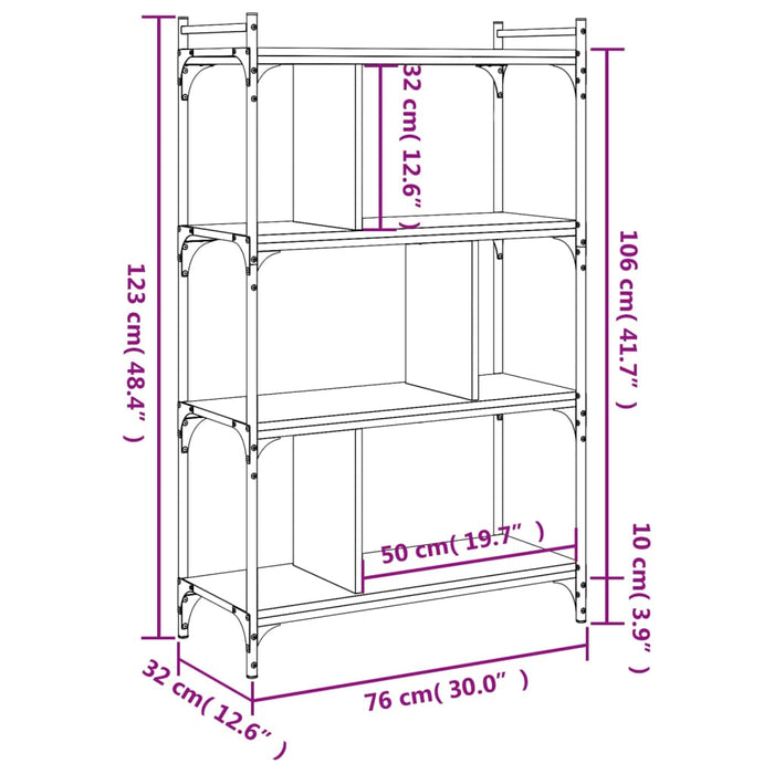 Bibliotecă cu 4 niveluri gri sonoma 76x32x123 cm lemn compozit - WALTI WALTI
