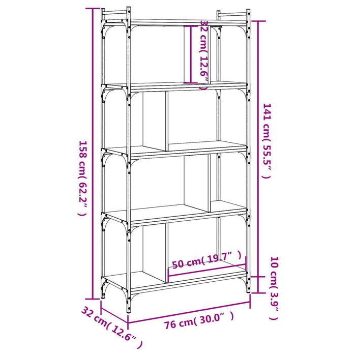 Bibliotecă cu 5 niveluri, negru, 76x32x158 cm, lemn prelucrat - WALTI WALTI