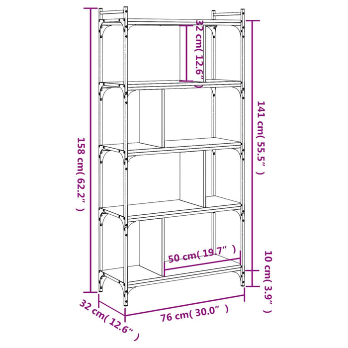 Bibliotecă cu 5 niveluri, stejar sonoma, 76x32x158 cm, lemn WALTI
