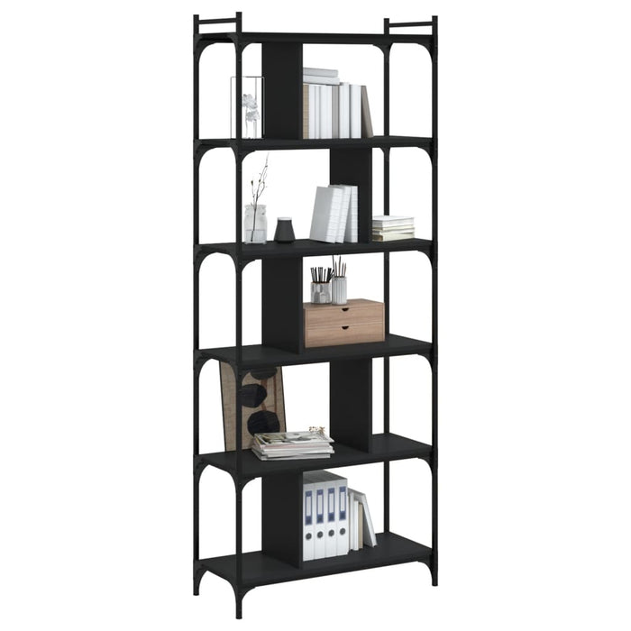 Bibliotecă cu 6 niveluri, negru, 76x32x192 cm, lemn prelucrat WALTI