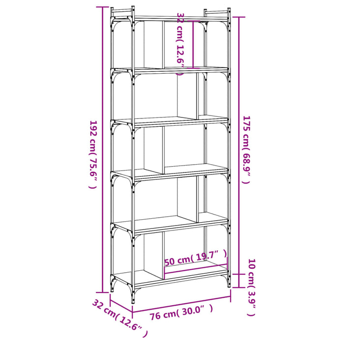 Bibliotecă cu 6 niveluri, negru, 76x32x192 cm, lemn prelucrat WALTI