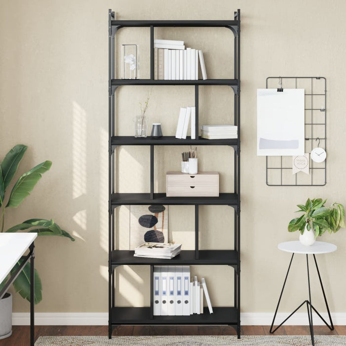 Bibliotecă cu 6 niveluri, negru, 76x32x192 cm, lemn prelucrat WALTI