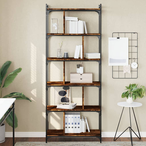 Bibliotecă cu 6 niveluri, stejar fumuriu, 76x32x192 cm, lemn - WALTI WALTI