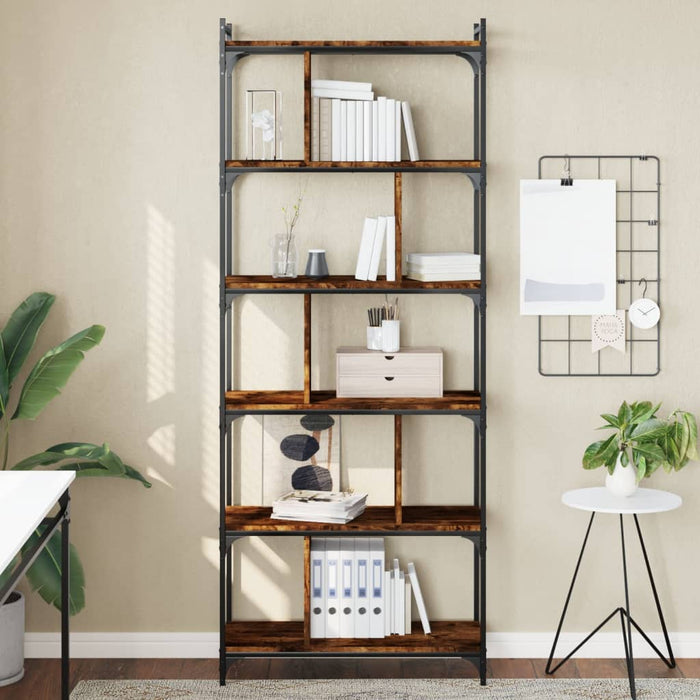 Bibliotecă cu 6 niveluri, stejar fumuriu, 76x32x192 cm, lemn - WALTI WALTI