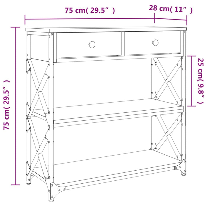 Măsuță consolă, stejar maro, 75x28x75 cm, lemn prelucrat WALTI