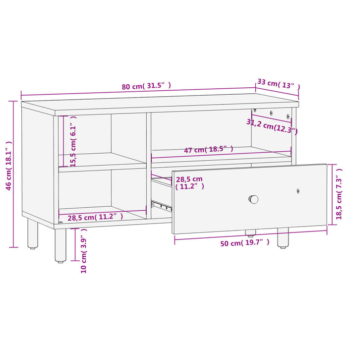 Dulap TV, negru, 80x33x46 cm, lemn masiv de mango - WALTI WALTI