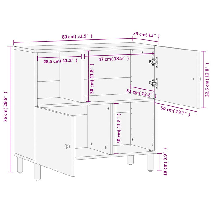 Dulap lateral, negru, 80x33x75 cm, lemn masiv de mango WALTI