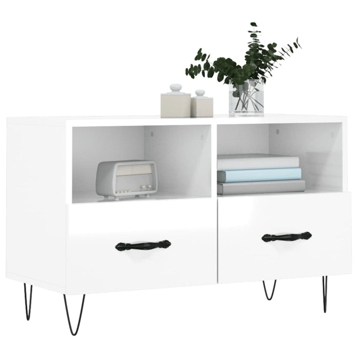 Comodă TV, alb extralucios, 80x36x50 cm, lemn prelucrat WALTI