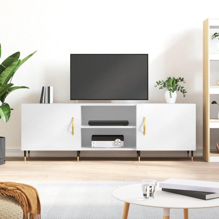 Comodă TV, alb extralucios, 150x30x50 cm, lemn compozit WALTI