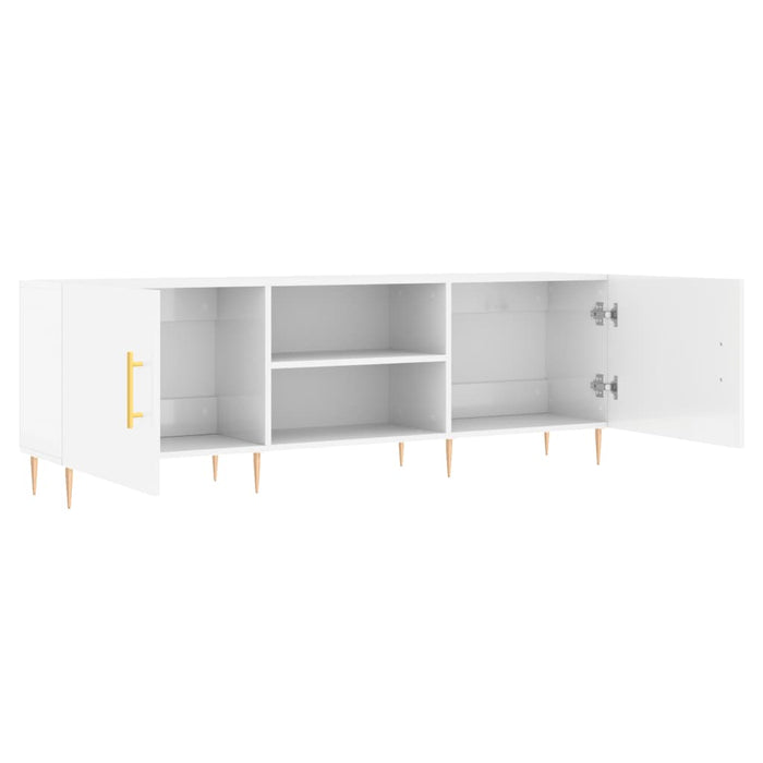 Comodă TV, alb extralucios, 150x30x50 cm, lemn compozit WALTI