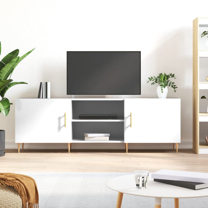 Comodă TV, alb extralucios, 150x30x50 cm, lemn compozit WALTI