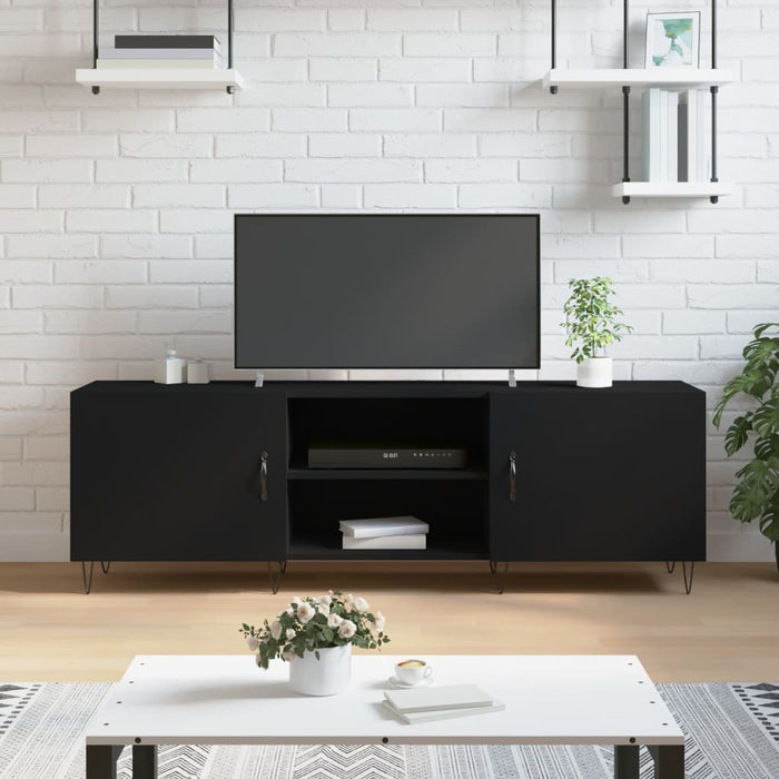 Comodă TV, negru, 150x30x50 cm, lemn compozit WALTI