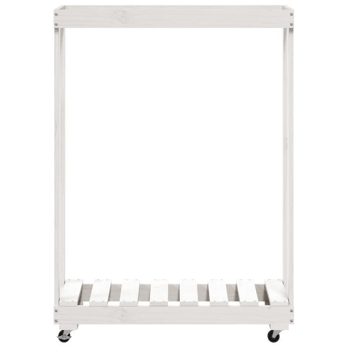 Suport de bușteni cu roți, alb, 76,5x40x108 cm, lemn masiv pin - WALTI WALTI