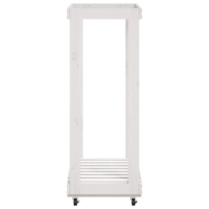 Suport de bușteni cu roți, alb, 76,5x40x108 cm, lemn masiv pin - WALTI WALTI