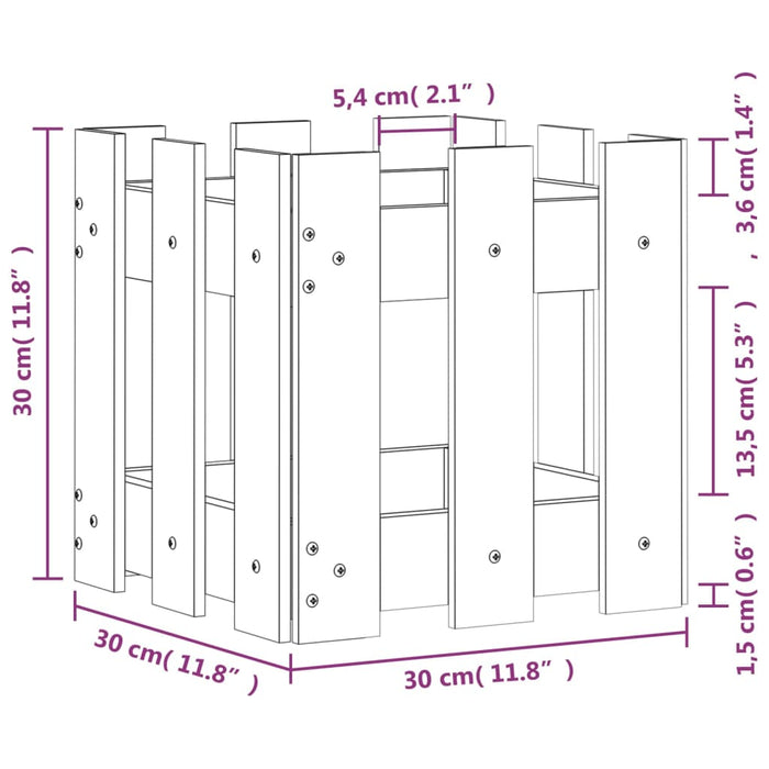 Jardinieră grădină design gard, 30x30x30 cm, lemn masiv de pin - WALTI WALTI