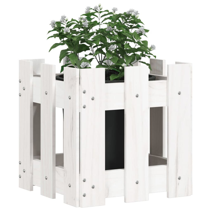 Jardinieră grădină design gard, alb, 30x30x30 cm lemn masiv pin - WALTI WALTI