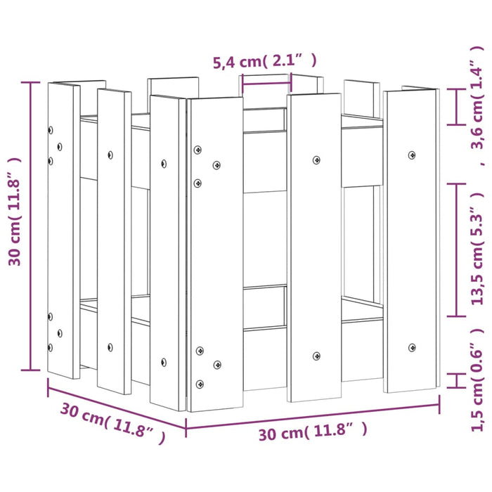 Jardinieră grădină design gard, alb, 30x30x30 cm lemn masiv pin - WALTI WALTI