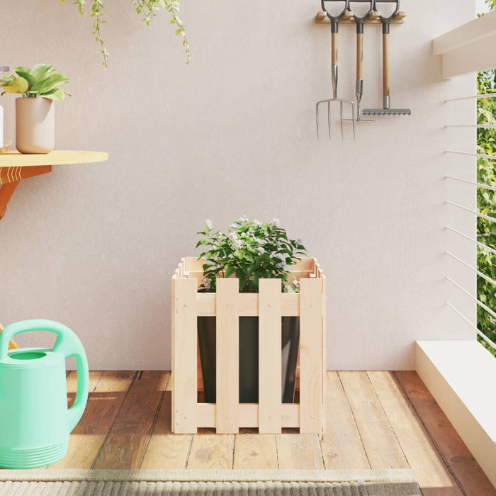 Jardinieră grădină design gard, 40x40x40 cm, lemn masiv de pin - WALTI WALTI