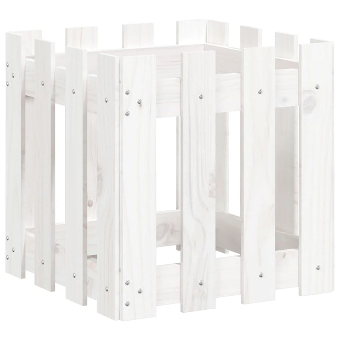 Jardinieră grădină design gard, alb, 40x40x40 cm lemn masiv pin - WALTI WALTI