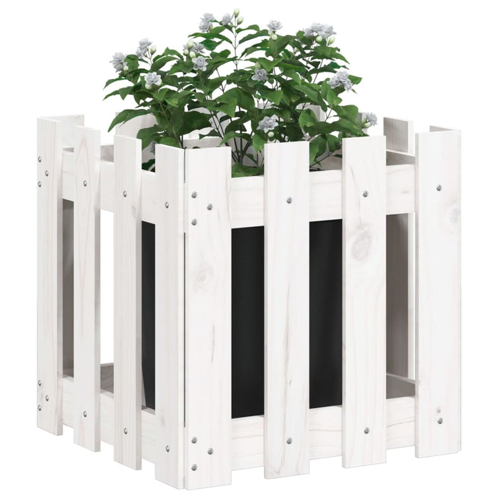 Jardinieră grădină design gard, alb, 40x40x40 cm lemn masiv pin - WALTI WALTI