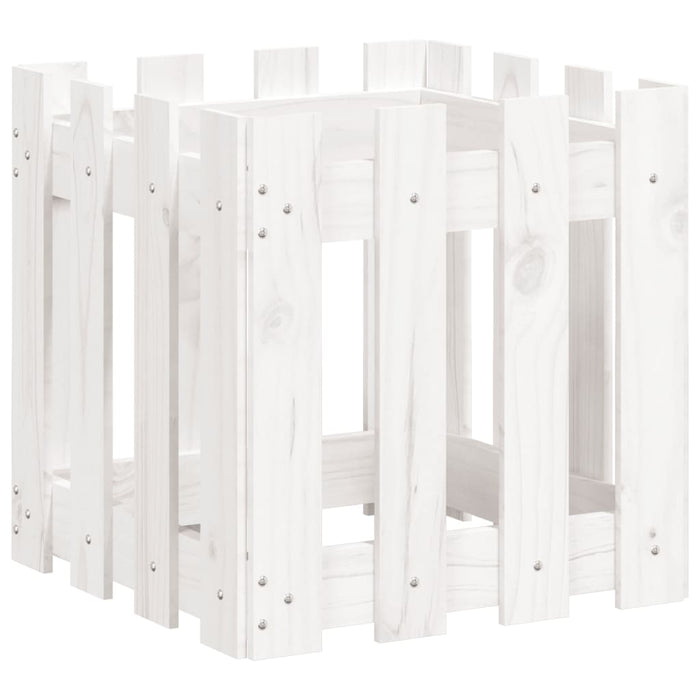 Jardinieră grădină design gard, alb, 40x40x40 cm lemn masiv pin - WALTI WALTI