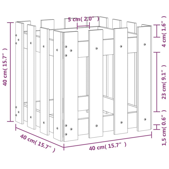 Jardinieră grădină design gard, alb, 40x40x40 cm lemn masiv pin - WALTI WALTI