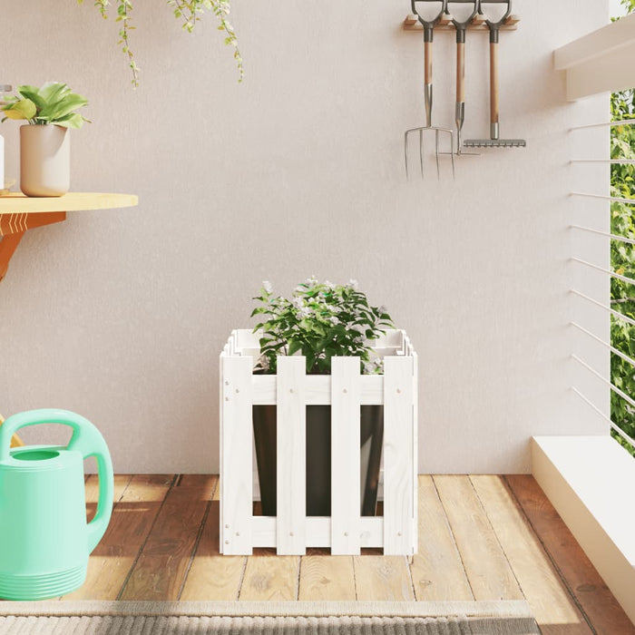 Jardinieră grădină design gard, alb, 40x40x40 cm lemn masiv pin - WALTI WALTI