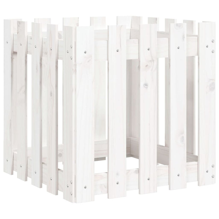 Jardinieră grădină design gard, alb, 50x50x50 cm lemn masiv pin - WALTI WALTI
