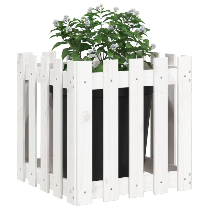 Jardinieră grădină design gard, alb, 50x50x50 cm lemn masiv pin - WALTI WALTI