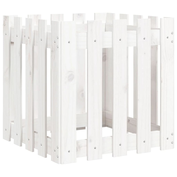 Jardinieră grădină design gard, alb, 50x50x50 cm lemn masiv pin - WALTI WALTI