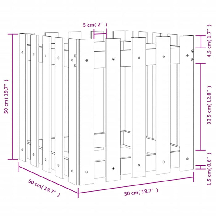 Jardinieră grădină design gard, alb, 50x50x50 cm lemn masiv pin - WALTI WALTI