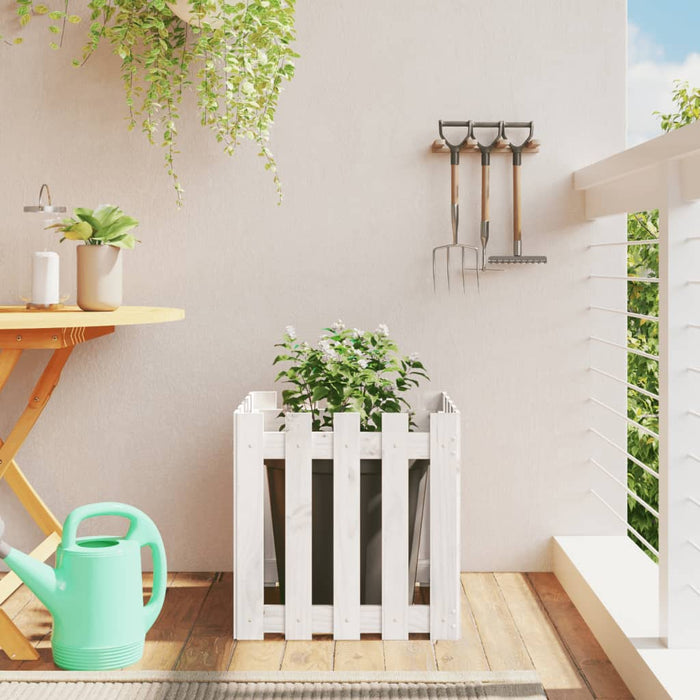 Jardinieră grădină design gard, alb, 50x50x50 cm lemn masiv pin - WALTI WALTI