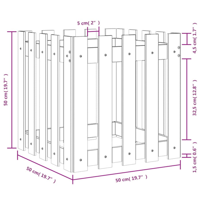 Jardinieră grădină design gard 50x50x50cm lemn de pin impregnat - WALTI WALTI