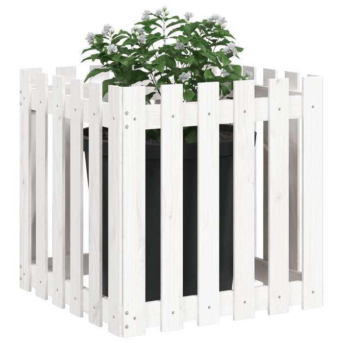Jardinieră grădină design gard, alb, 60x60x60 cm lemn masiv pin - WALTI WALTI