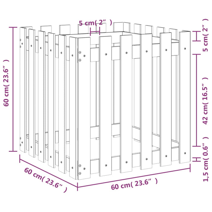 Jardinieră grădină design gard, 60x60x60 cm, lemn pin impregnat - WALTI WALTI