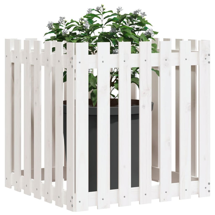 Jardinieră grădină design gard, alb, 70x70x70 cm lemn masiv pin - WALTI WALTI