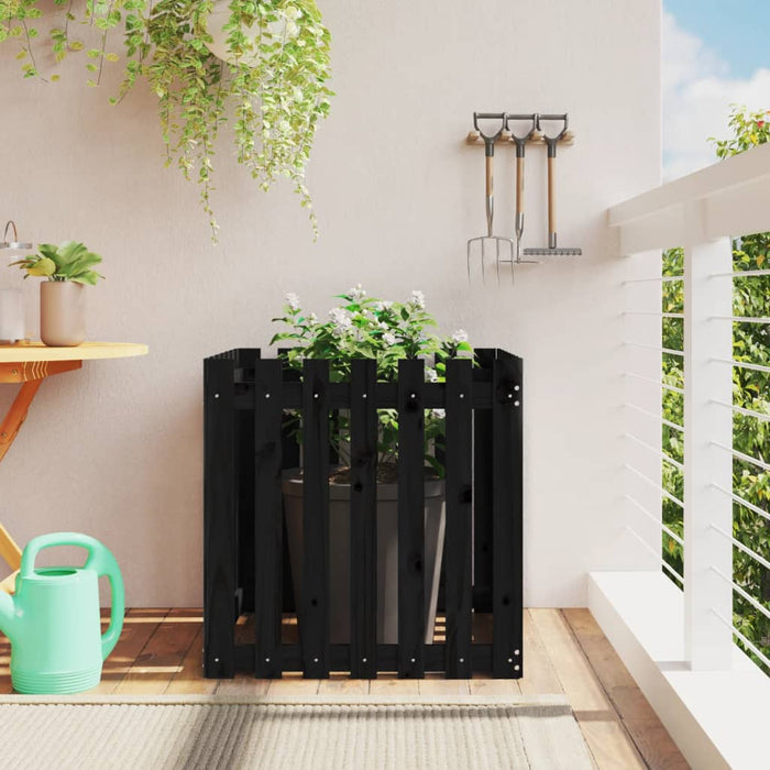 Jardinieră grădină design gard negru 70x70x70 cm lemn masiv pin - WALTI WALTI